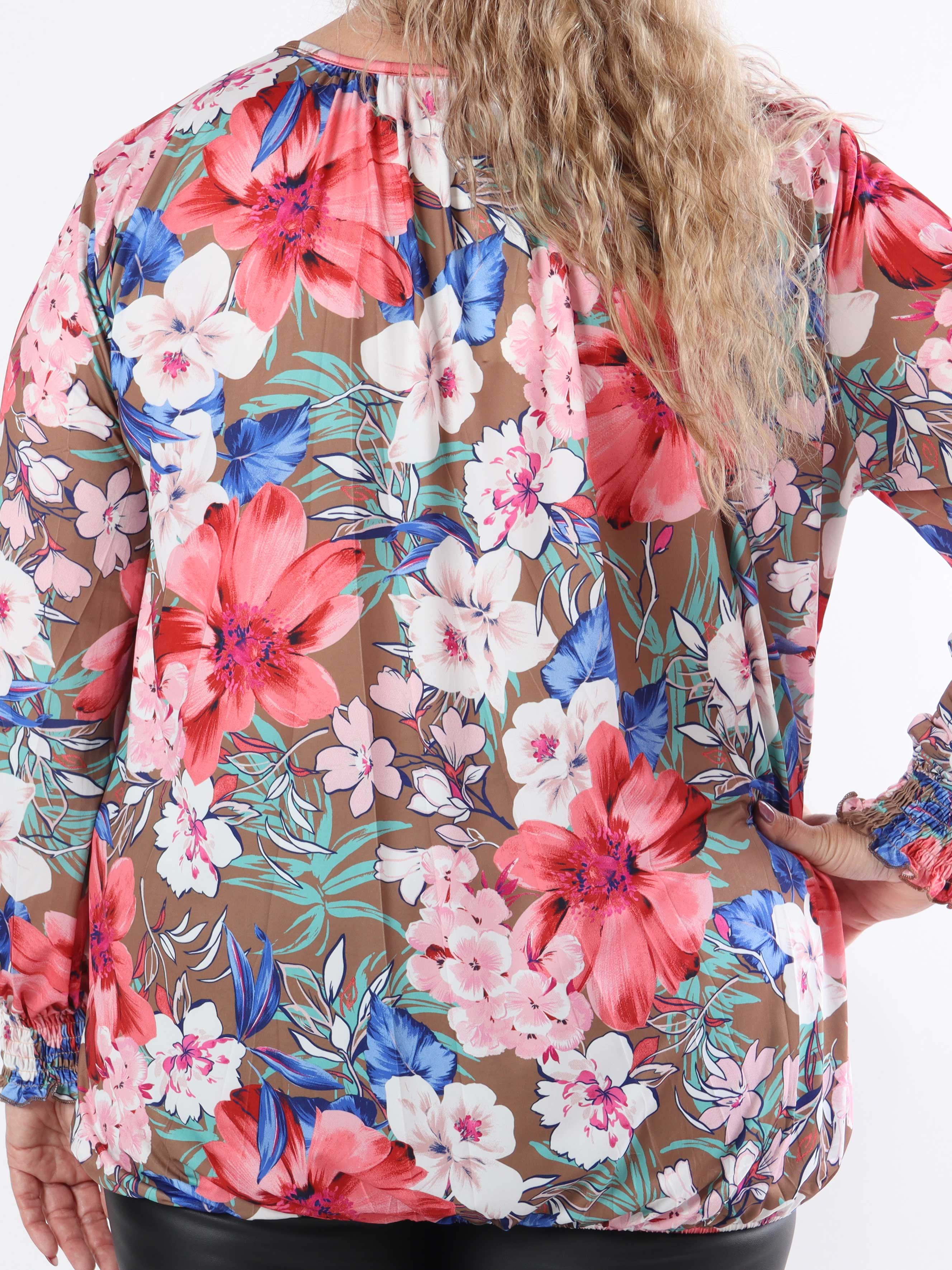 Miracle Floral L/S - Blus i plus size-modell med resår och långa ärmar